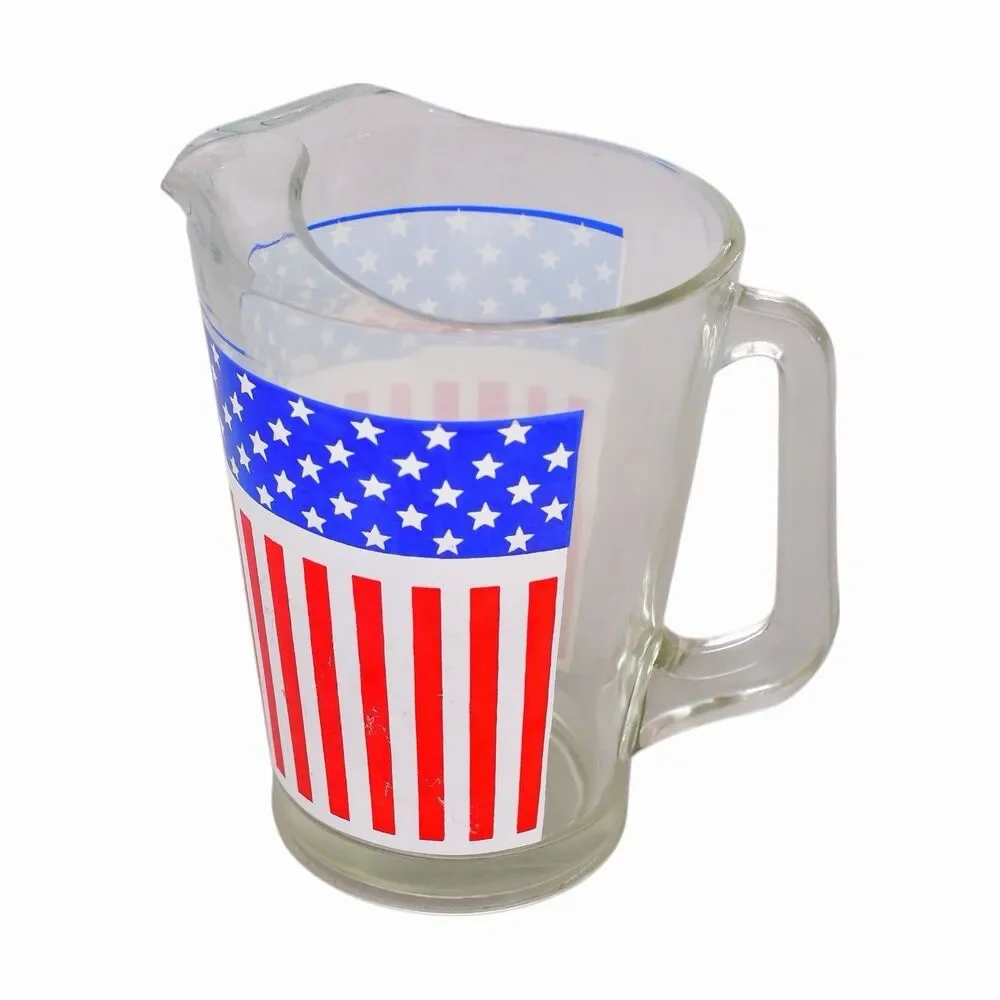 Vintage Classic Rare USA Stars & Stripes American Flag Glass Pitcher